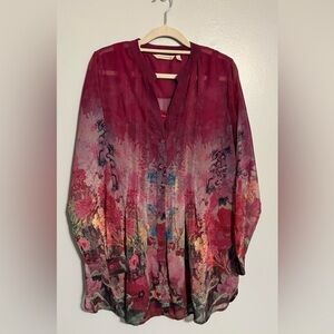 Soft Surroundings Watercolor Floral Tunic Blouse